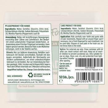 Geöffnete Spenderdose der AniForte Denta Clean & Care Fingerpads mit feuchten Tüchern