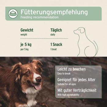 Preview: Fütterungsempfehlung und Dosierungstabelle der AniForte Gelenk Snacks 300g nach Gewicht