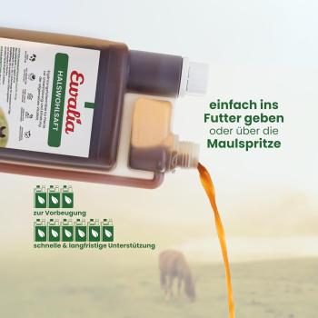 Preview: Ewalia Kräuter Hustensaft  Halswohlsaft für Pferde 1L Unterstützung der Atemwege