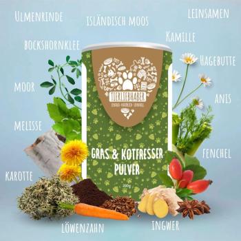 Preview: Tierliebhaber Gras- & Kotfresser Pulver für Hunde – Natürliche Hilfe bei Sodbrennen, Grasfressen & Verdauungsproblemen | 200g
