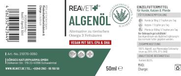 REAVET Algenöl 50 ml – Veganes Omega-3 für Haut, Fell & Stoffwechsel bei Hunden, Katzen & Pferden
