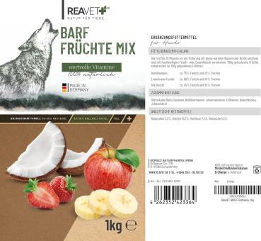 ReaVet BARF Früchte Mix 1kg - Natürliche Ergänzungsnahrung für Hunde