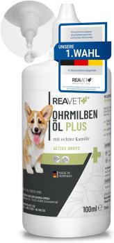 REAVET Ohrmilbenöl Plus für Hunde und Katzen– Natürliche Ohrenpflege mit echter Kamille gegen Juckreiz
