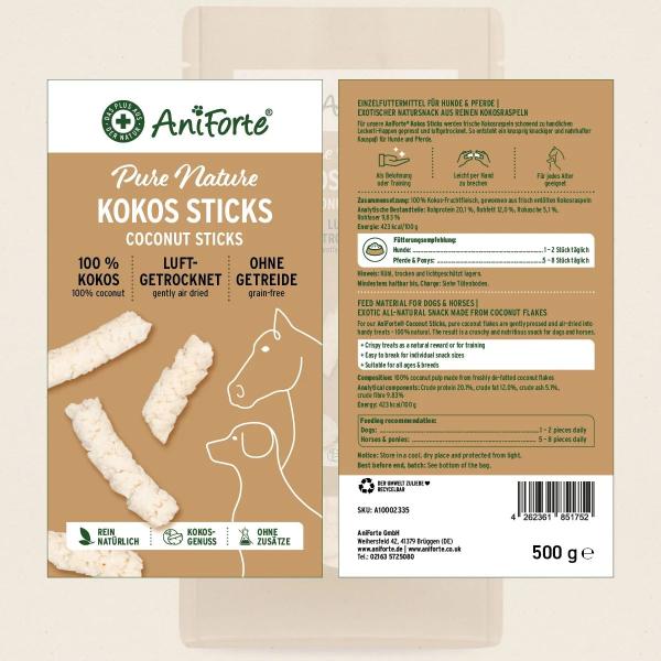 Wertvolle Laurinsäure und Mineralstoffe in den AniForte Bio Kokos-Sticks