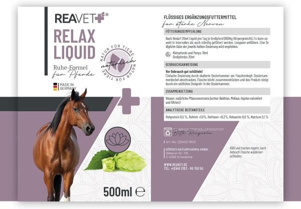 Reavet Relax Liquid für Pferde 500ml Beruhigt Pferde bei Stress, Nervosität und Angespanntheit