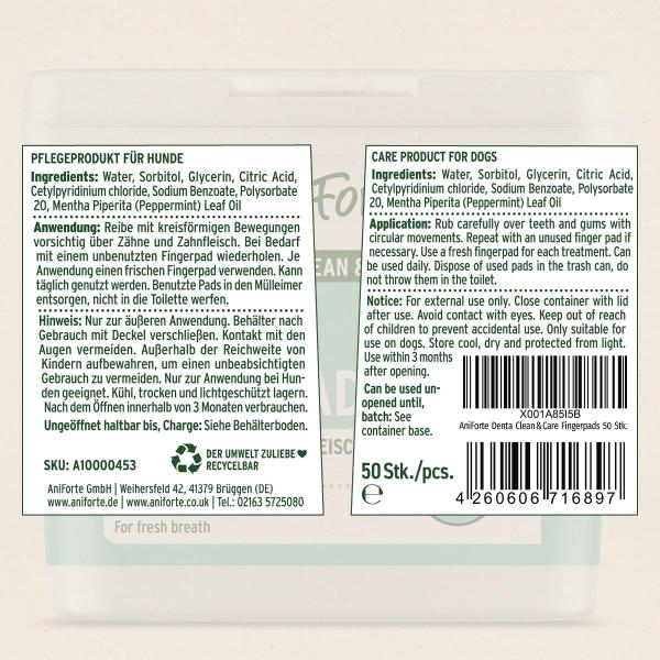 Geöffnete Spenderdose der AniForte Denta Clean & Care Fingerpads mit feuchten Tüchern