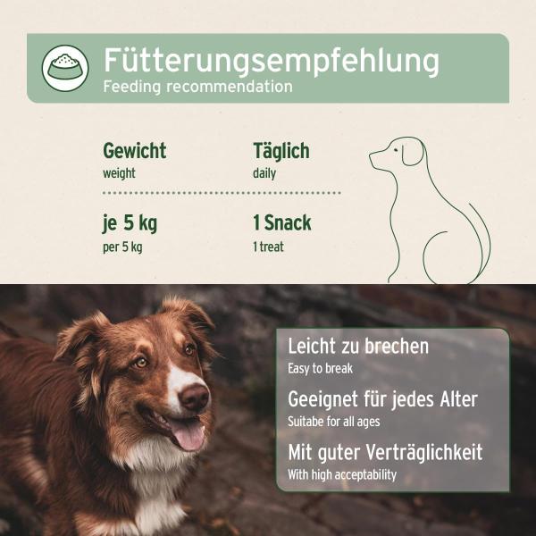 Fütterungsempfehlung und Dosierungstabelle der AniForte Gelenk Snacks 300g nach Gewicht