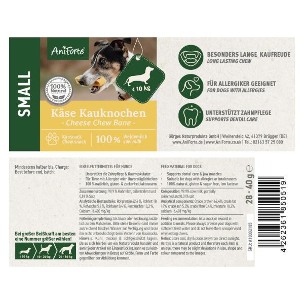 Aniforte Käse Kauknochen Mini 28-40g - Der leckere lange Kauspaß für Hunde