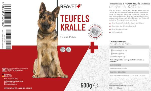 ReaVET Teufelskralle Gelenk-Pulver für Hunde,  Katzen und Pferde