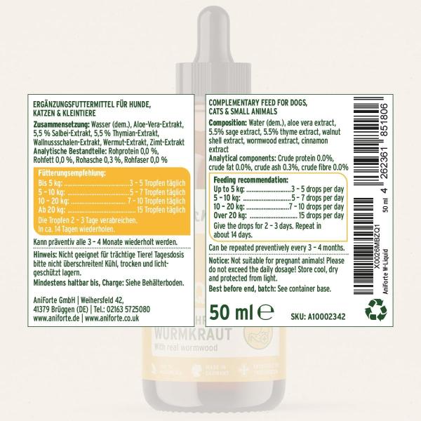 AniForte® Wurm Kraut W-Liquid – Natürliche Darmabwehr für Hunde & Katzen Kleintiere