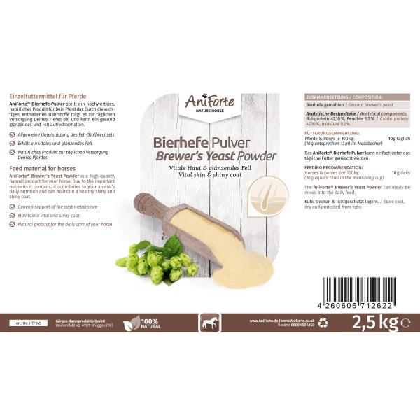 Aniforte Bierhefe Pulver 2,5 kg  - Vitamin B für ein glänzendes Fell