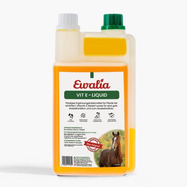 EWALIA Vit E Liquid Flasche Ergänzungsfuttermittel für Muskelaufbau und Muskelfunktion bei Pferden
