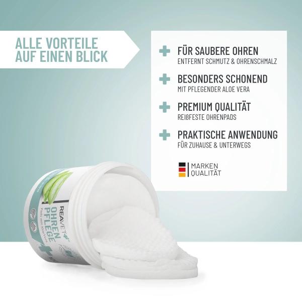 REAVET Ohrenpflege Pads für Hunde & Katzen mit Aloe Vera | 100 Stück