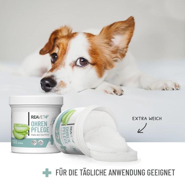 REAVET Ohrenpflege Pads für Hunde & Katzen mit Aloe Vera | 100 Stück