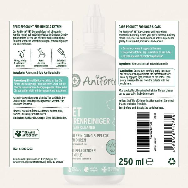AniForte® VET Ohrenreiniger Kamille 250ml – Sanfte Pflege bei Juckreiz & Schmutz