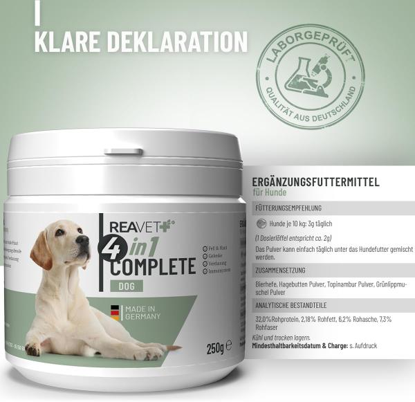 ReaVET 4in1: Grünlippmuschel, Bierhefe und Probiotika.