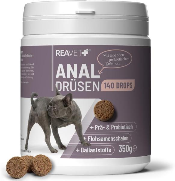 ReaVET Analdrüsen Soft-Drops für Hunde zur Unterstützung der Verdauung.