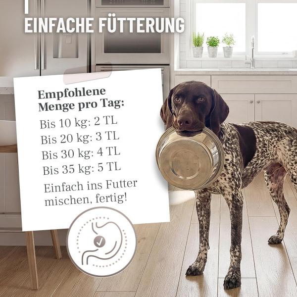 Einfache Dosierung von ReaVET Heilmoor flüssig über das tägliche Futter