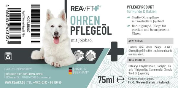 Reavet Ohren-Pflegeöl 75ml für Hunde und Katzen