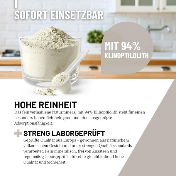 Hochreines, mikronisiertes Klinoptilolith Zeolith Pulver für optimale Bioverfügbarkeit.